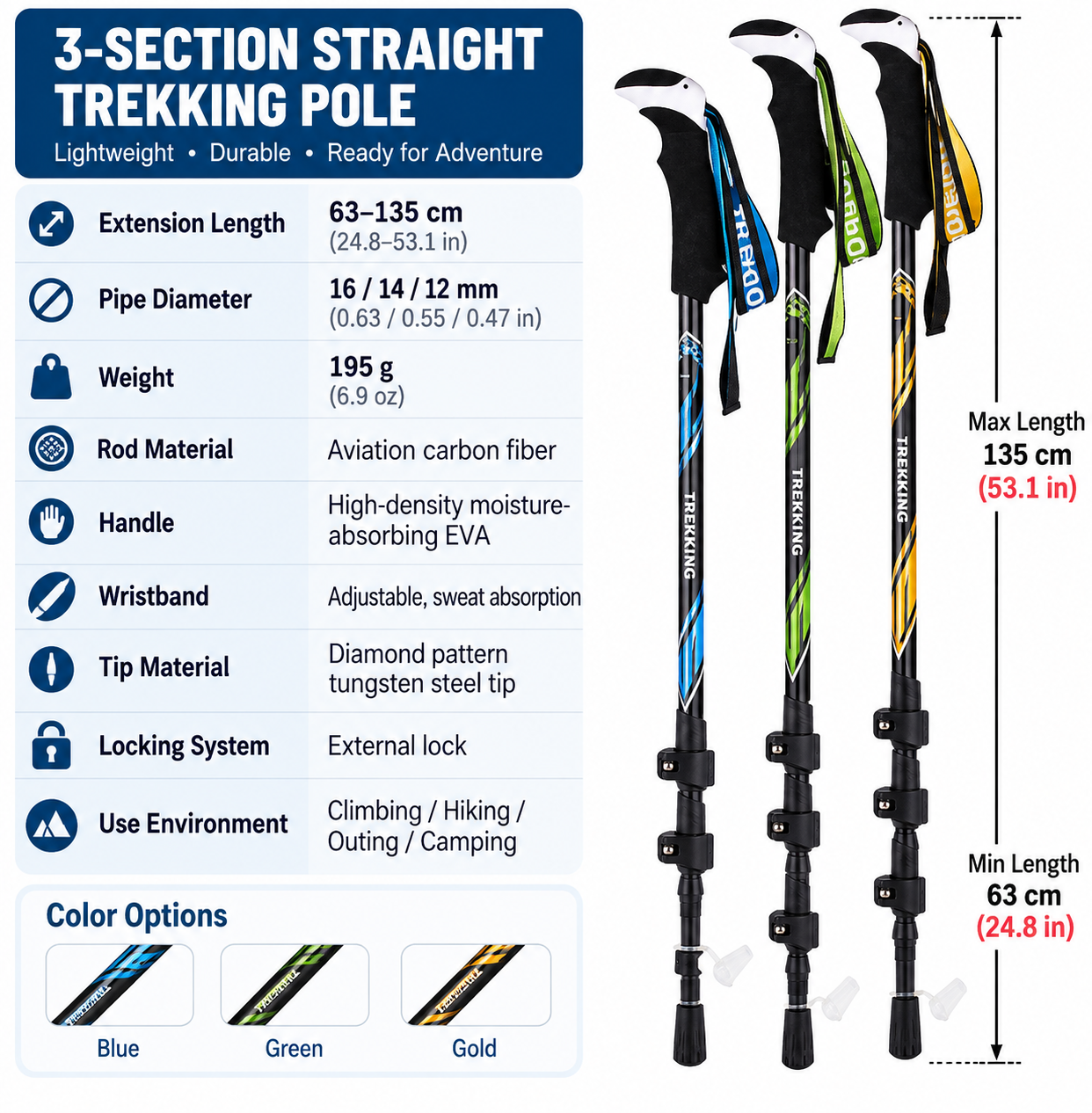 Multifunctional Carbon Fiber Folding Trekking Pole
